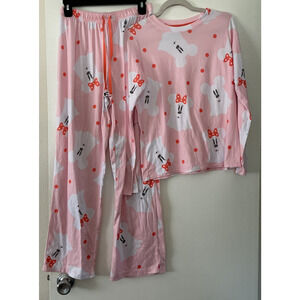 Disney Minnie Mouse Ghost Pink Pastel Pjs Long Sleeve Sleep Set Pajamas Womens S